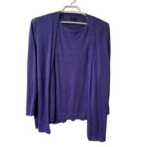 Talbots 2 piece sweater set womens 2X blue 100% linen tank open cardigan